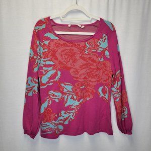 Soft Surroundings Women's Medium Pullover Sweater Pink Blue Jacquard